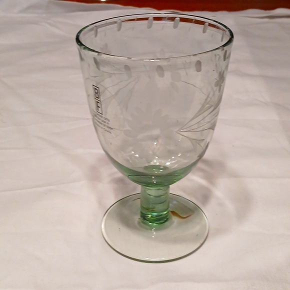 Water Goblet BFZ1 Green by Bobby Flay etched glass - Picture 1 of 4